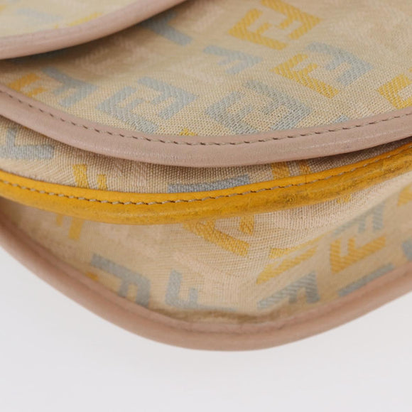 FENDI Zucchino Canvas Shoulder Bag Beige Gold Auth YKZ541A