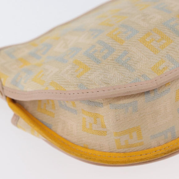 FENDI Zucchino Canvas Shoulder Bag Beige Gold Auth YKZ541A