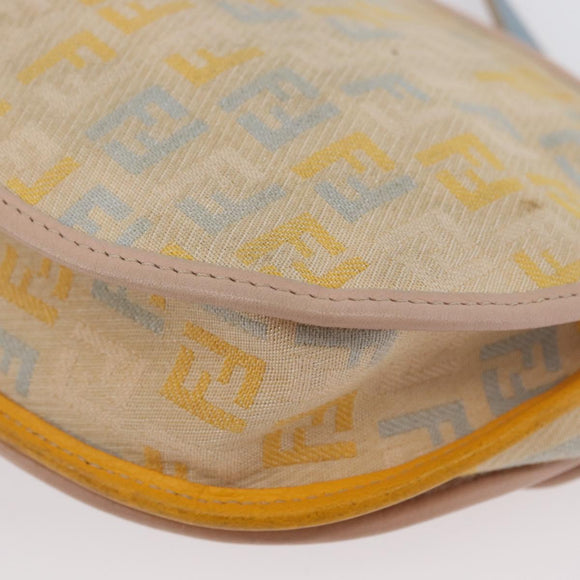 FENDI Zucchino Canvas Shoulder Bag Beige Gold Auth YKZ541A