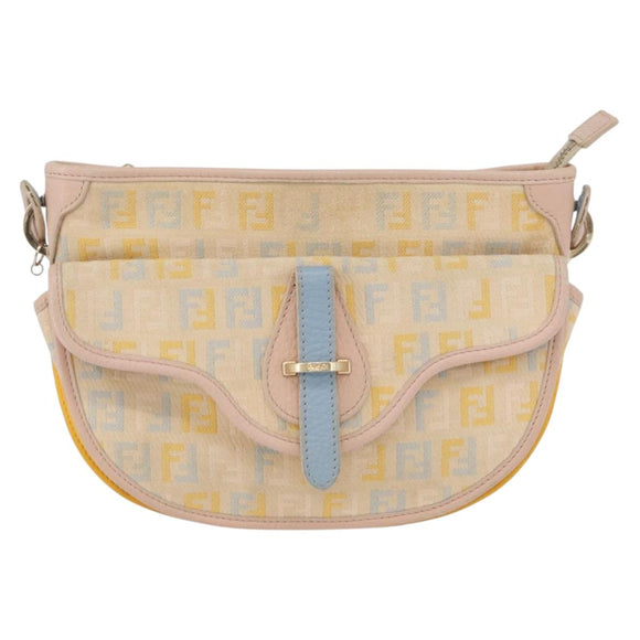 FENDI Zucchino Canvas Shoulder Bag Beige Gold Auth YKZ541A