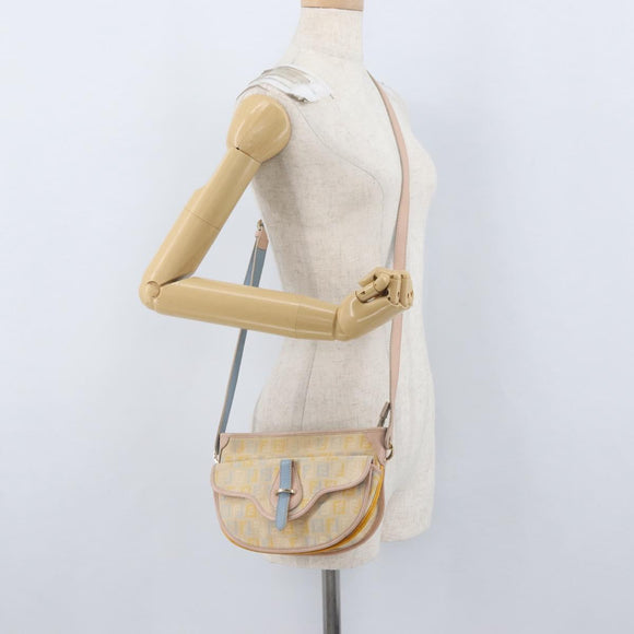 FENDI Zucchino Canvas Shoulder Bag Beige Gold Auth YKZ541A