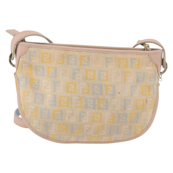FENDI Zucchino Canvas Shoulder Bag Beige Gold Auth YKZ541A