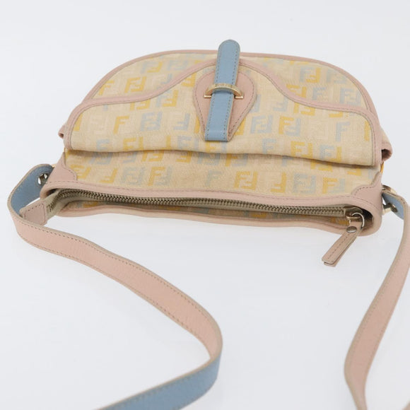 FENDI Zucchino Canvas Shoulder Bag Beige Gold Auth YKZ541A