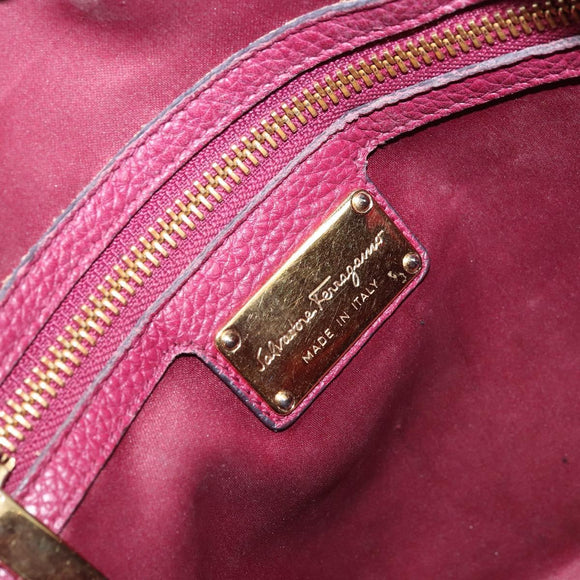 Salvatore Ferragamo Hand Bag Leather 2way Purple Gold Auth YKZ553
