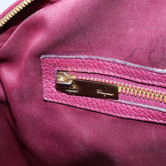 Salvatore Ferragamo Hand Bag Leather 2way Purple Gold Auth YKZ553