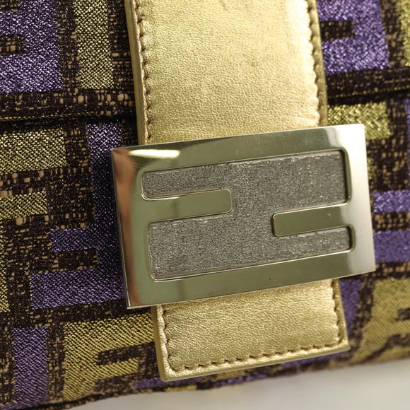 FENDI Zucca Canvas Mamma Baguette Shoulder Bag Gold Auth YKZ560SM