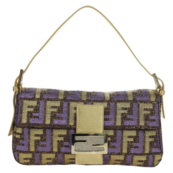FENDI Zucca Canvas Mamma Baguette Shoulder Bag Gold Auth YKZ560SM
