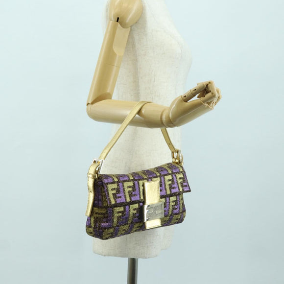 FENDI Zucca Canvas Mamma Baguette Shoulder Bag Gold Auth YKZ560SM