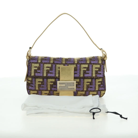 FENDI Zucca Canvas Mamma Baguette Shoulder Bag Gold Auth YKZ560SM