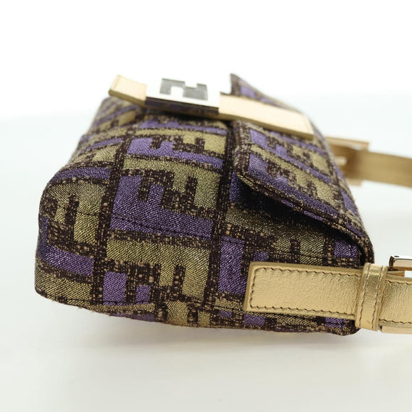 FENDI Zucca Canvas Mamma Baguette Shoulder Bag Gold Auth YKZ560SM