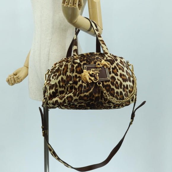 PRADA Hand Bag Unborn Calf Skin 2way Brown Auth YKZ564SAV