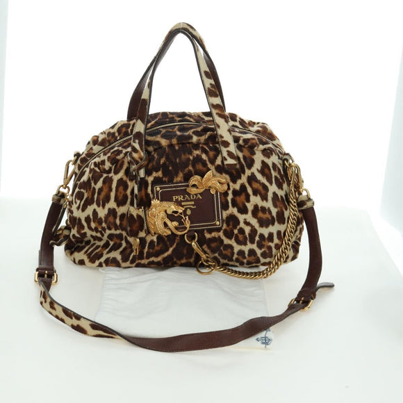 PRADA Hand Bag Unborn Calf Skin 2way Brown Auth YKZ564SAV
