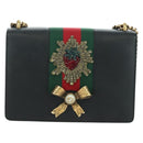 GUCCI Chain Web Sherry Line Shoulder Bag Leather Black Gold 432280 Auth YKZ566M-13