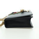 GUCCI Chain Web Sherry Line Shoulder Bag Leather Black Gold 432280 Auth YKZ566M-3