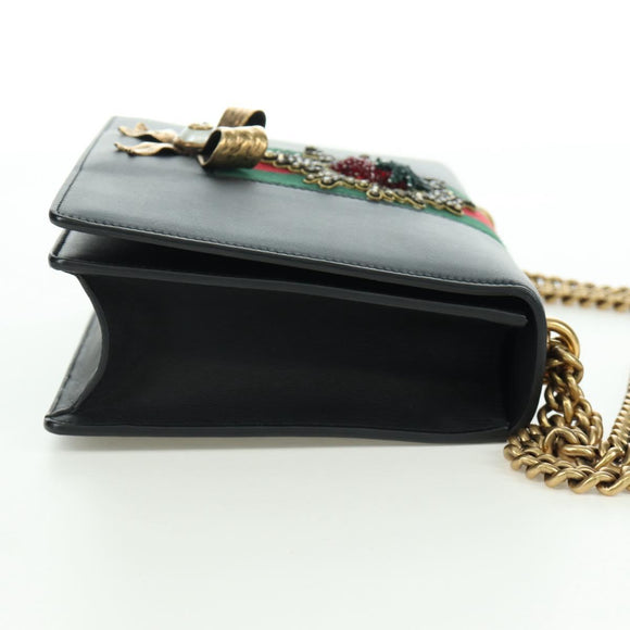 GUCCI Chain Web Sherry Line Shoulder Bag Leather Black Gold 432280 Auth YKZ566M