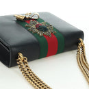 GUCCI Chain Web Sherry Line Shoulder Bag Leather Black Gold 432280 Auth YKZ566M-6