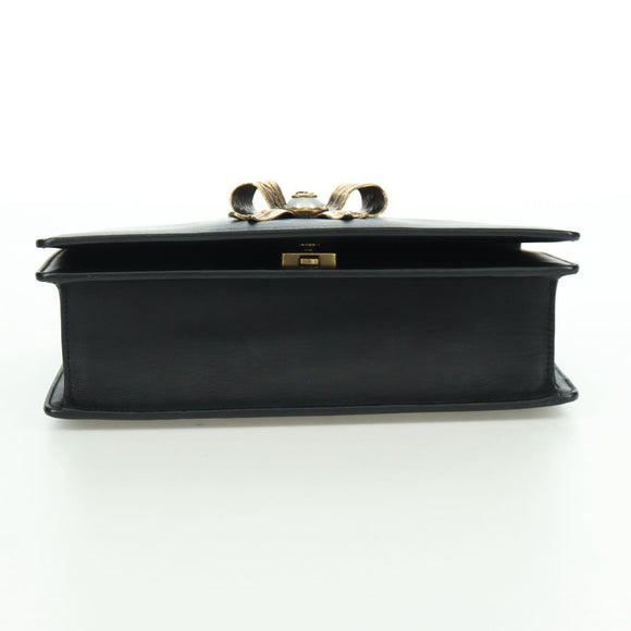 GUCCI Chain Web Sherry Line Shoulder Bag Leather Black Gold 432280 Auth YKZ566M