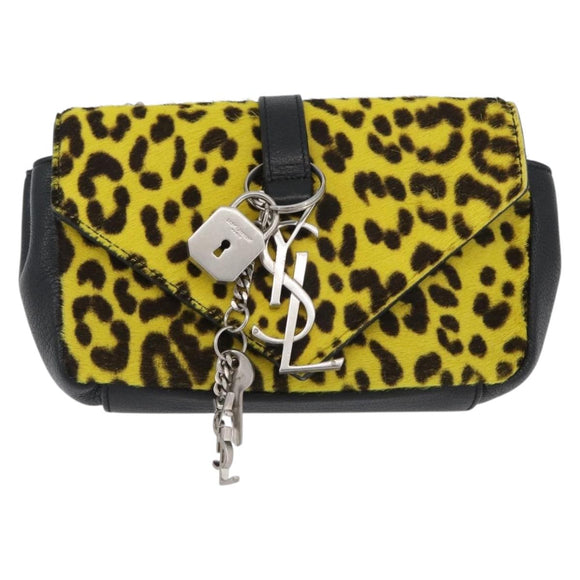 SAINT LAURENT Cassandra Chain Bag Harako leather Yellow Silver Auth YKZ569A