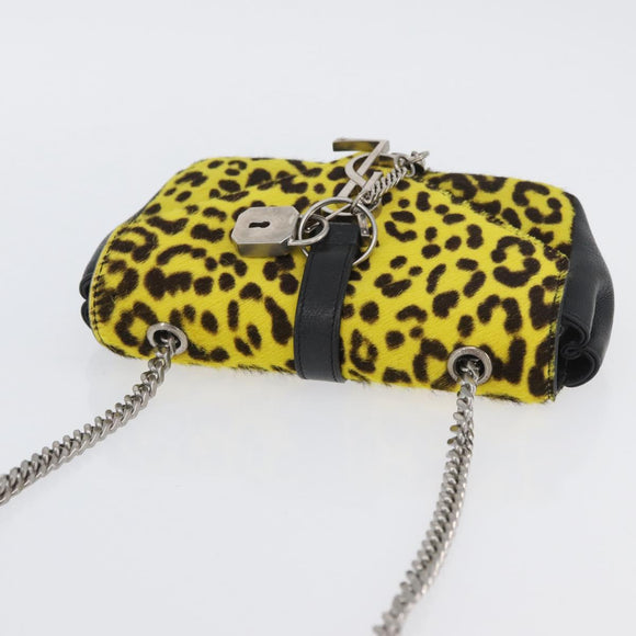 SAINT LAURENT Cassandra Chain Bag Harako leather Yellow Silver Auth YKZ569A