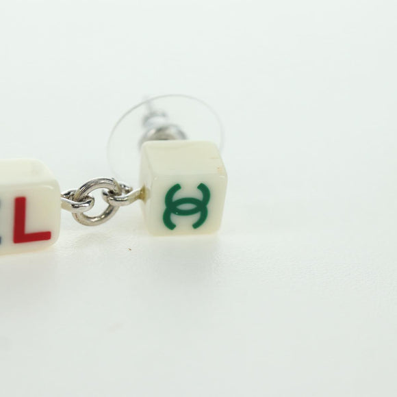 CHANEL COCO Mark Camellia Pierce plastic White CC Auth YKZ574M