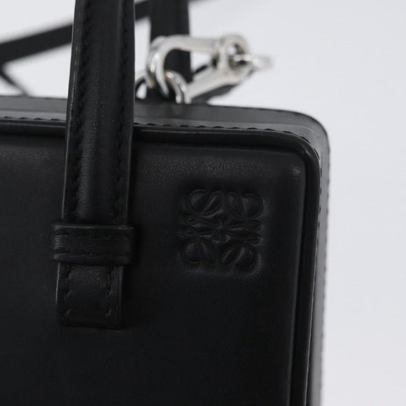 LOEWE Postal Hand Bag Leather 2way Black Silver Auth YKZ578A