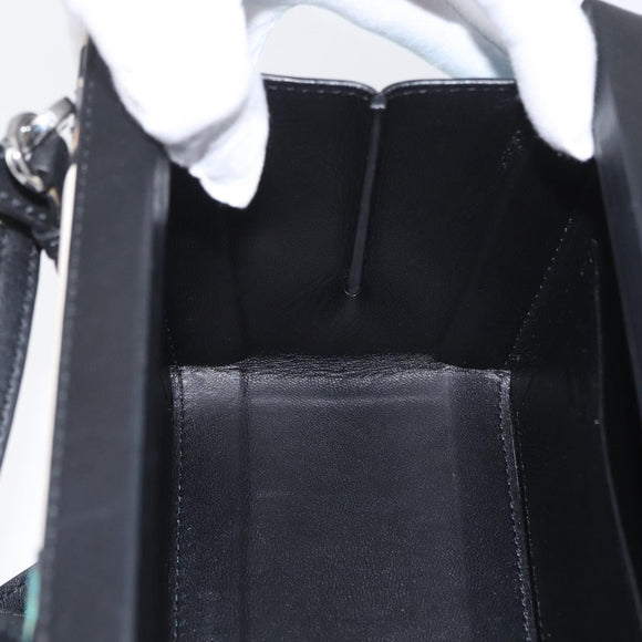 LOEWE Postal Hand Bag Leather 2way Black Silver Auth YKZ578A