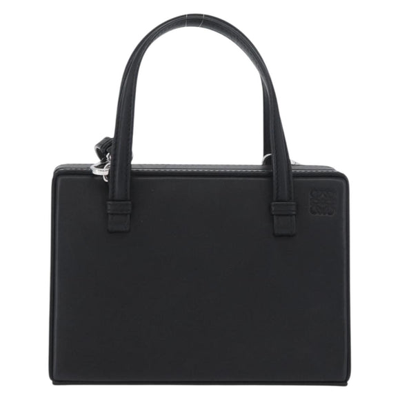LOEWE Postal Hand Bag Leather 2way Black Silver Auth YKZ578A