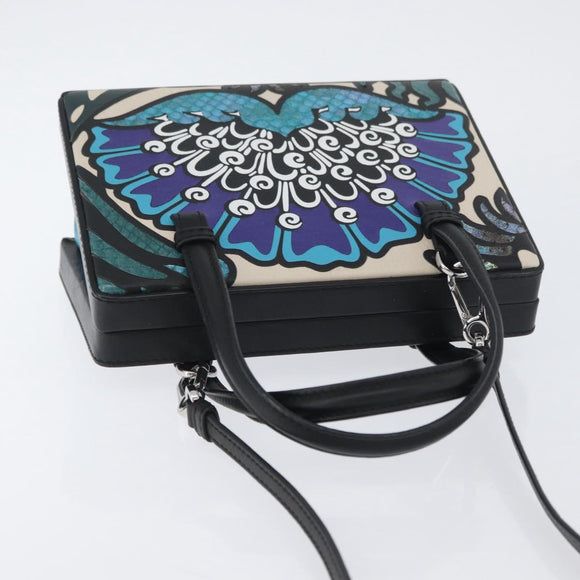 LOEWE Postal Hand Bag Leather 2way Black Silver Auth YKZ578A