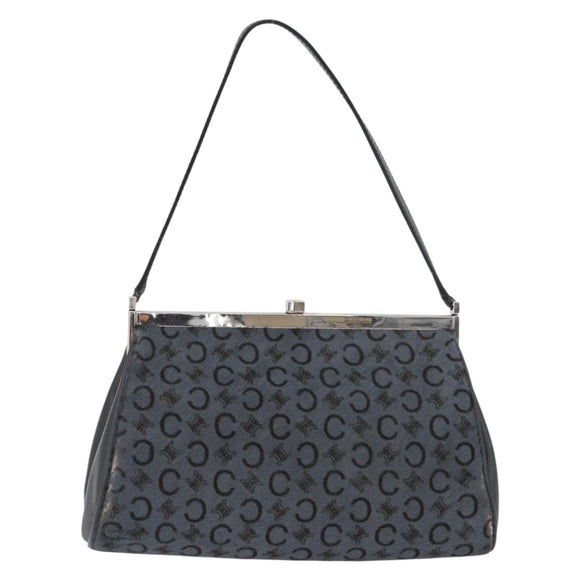 CELINE C Macadam Canvas Shoulder Bag Gray Silver Auth YKZ580