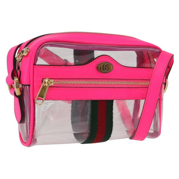 GUCCI Web Sherry Line Shoulder Bag Vinyl Clear Pink 517350 Auth YKZ583A