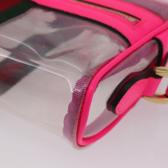 GUCCI Web Sherry Line Shoulder Bag Vinyl Clear Pink 517350 Auth YKZ583A