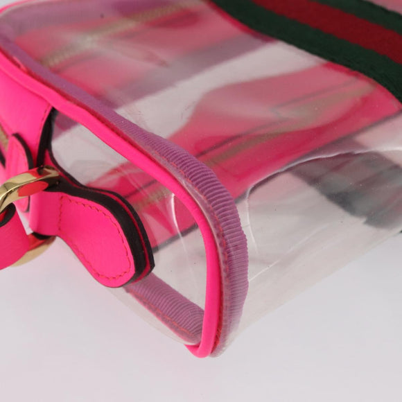 GUCCI Web Sherry Line Shoulder Bag Vinyl Clear Pink 517350 Auth YKZ583A
