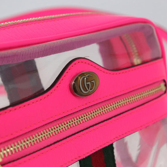 GUCCI Web Sherry Line Shoulder Bag Vinyl Clear Pink 517350 Auth YKZ583A