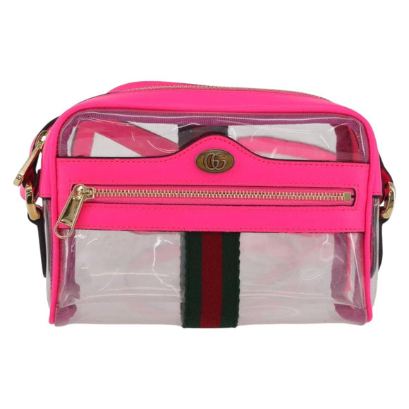 GUCCI Web Sherry Line Shoulder Bag Vinyl Clear Pink 517350 Auth YKZ583A