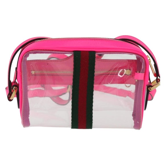 GUCCI Web Sherry Line Shoulder Bag Vinyl Clear Pink 517350 Auth YKZ583A