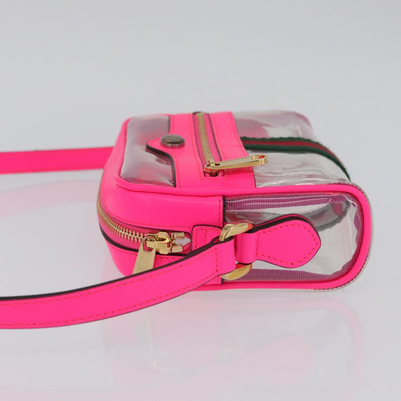 GUCCI Web Sherry Line Shoulder Bag Vinyl Clear Pink 517350 Auth YKZ583A