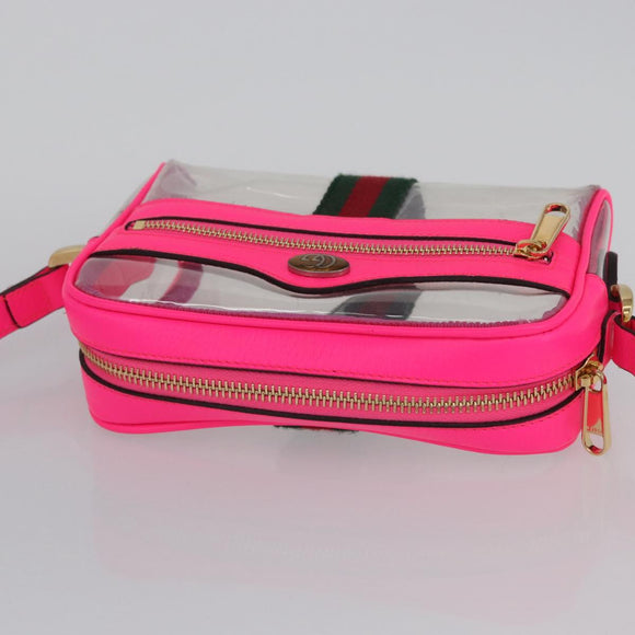 GUCCI Web Sherry Line Shoulder Bag Vinyl Clear Pink 517350 Auth YKZ583A