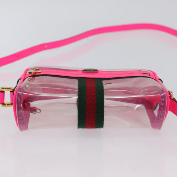GUCCI Web Sherry Line Shoulder Bag Vinyl Clear Pink 517350 Auth YKZ583A