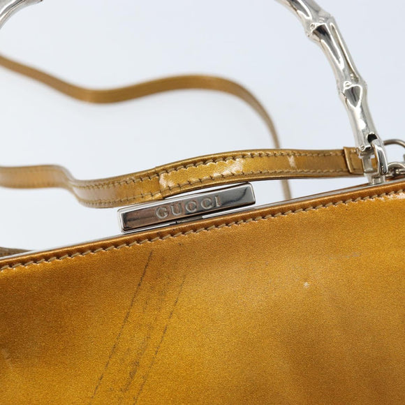 GUCCI Bamboo Bag Patent leather 2way Gold Tone 005 2046 0322 Auth YKZ590
