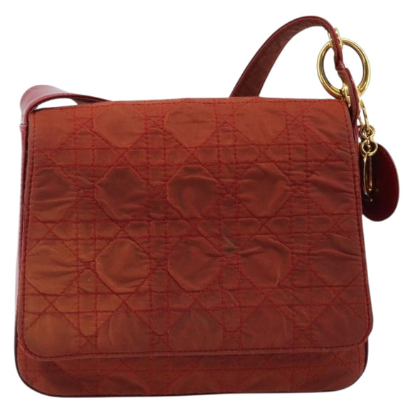 Christian Dior Canage Shoulder Bag Nylon Red Gold Auth YKZ592