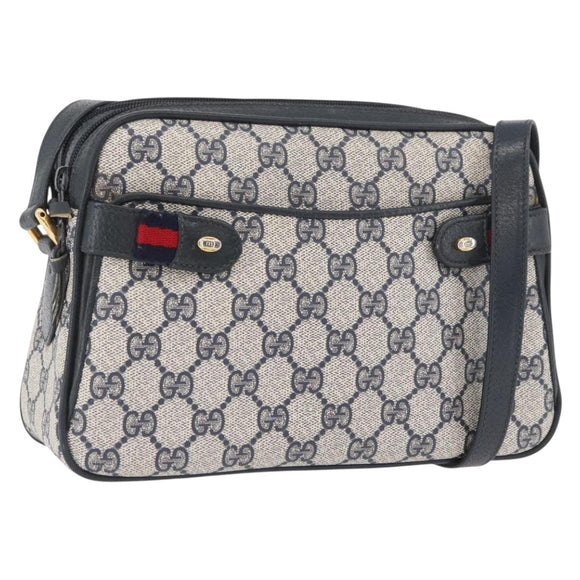 GUCCI GG Supreme Sherry Line Shoulder Bag PVC Navy Gold 93 02 049 Auth YKZ595
