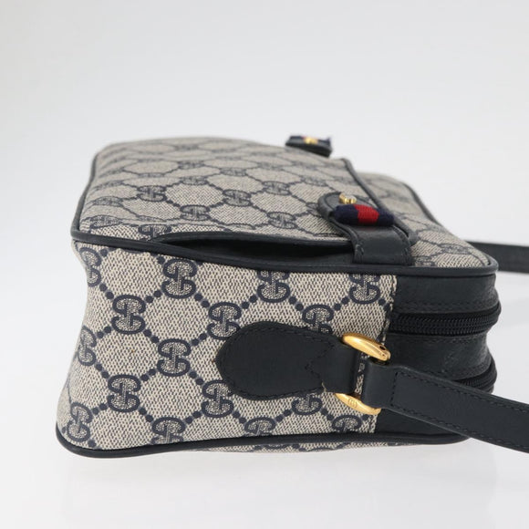 GUCCI GG Supreme Sherry Line Shoulder Bag PVC Navy Gold 93 02 049 Auth YKZ595