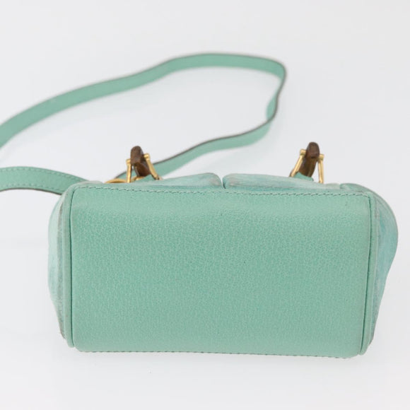GUCCI Bamboo Hand Bag Suede 2way Turquoise Blue Gold 007 1793 0238 Auth YKZ601