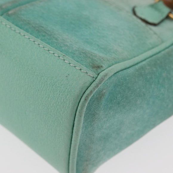 GUCCI Bamboo Hand Bag Suede 2way Turquoise Blue Gold 007 1793 0238 Auth YKZ601