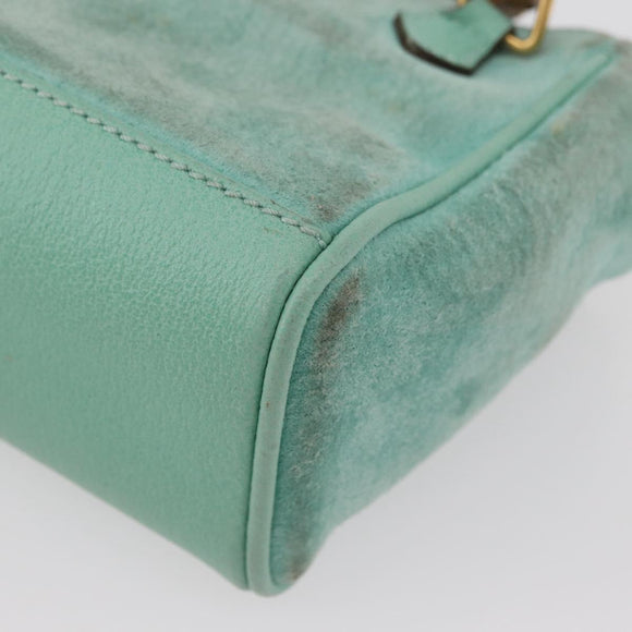 GUCCI Bamboo Hand Bag Suede 2way Turquoise Blue Gold 007 1793 0238 Auth YKZ601