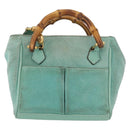GUCCI Bamboo Hand Bag Suede 2way Turquoise Blue Gold 007 1793 0238 Auth YKZ601-13