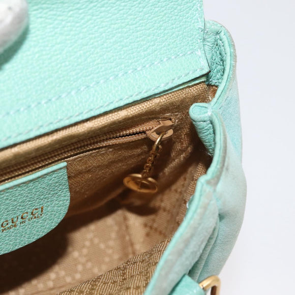 GUCCI Bamboo Hand Bag Suede 2way Turquoise Blue Gold 007 1793 0238 Auth YKZ601