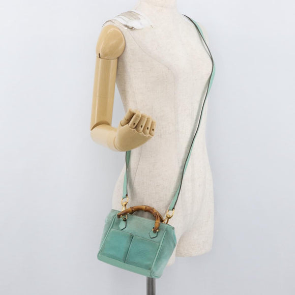 GUCCI Bamboo Hand Bag Suede 2way Turquoise Blue Gold 007 1793 0238 Auth YKZ601