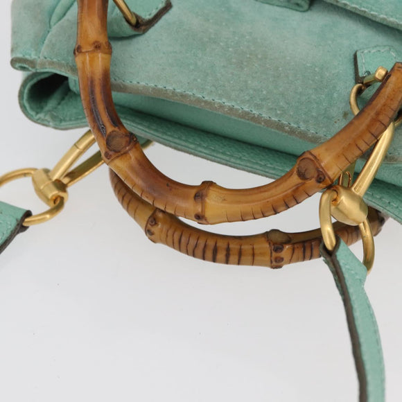 GUCCI Bamboo Hand Bag Suede 2way Turquoise Blue Gold 007 1793 0238 Auth YKZ601