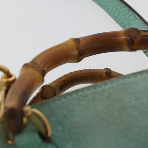 GUCCI Bamboo Hand Bag Suede 2way Turquoise Blue Gold 007 1793 0238 Auth YKZ601